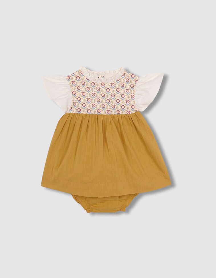 Robe empiècement imprimé jaune