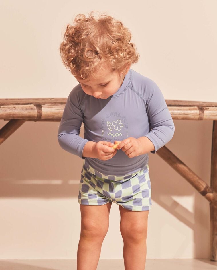 Maillot de bain imprim&eacute; &agrave; carreaux bleu