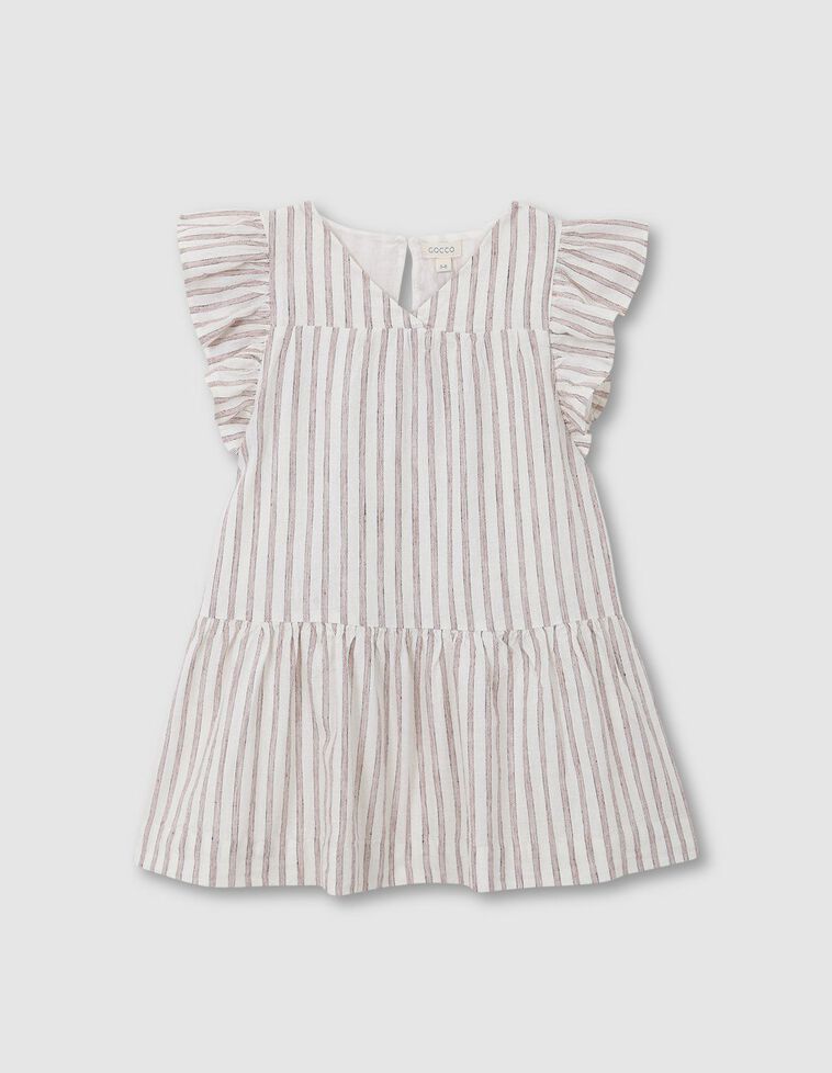 Vestito a righe con volant color bianco sporco e marsala