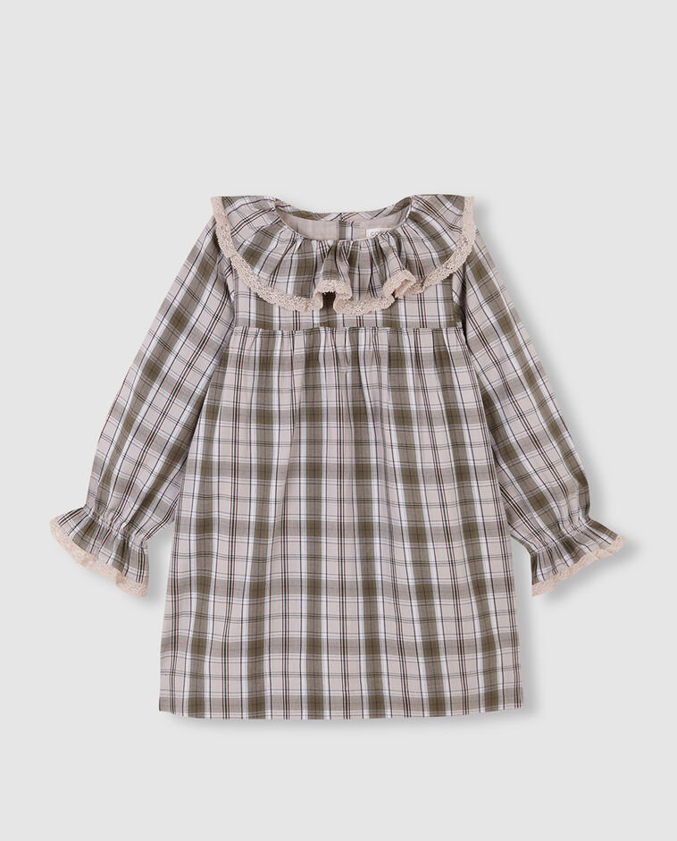 Vestito color pietra a quadri scozzesi bambina