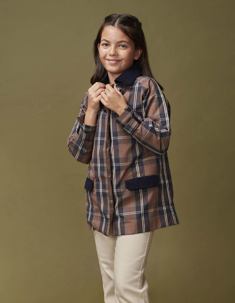 Cappotto a quadri con gilet interno removibile blu