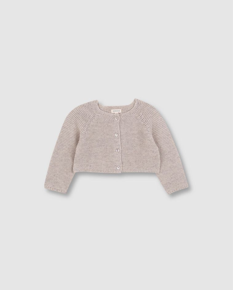 Cardigan en maille &agrave; pois couleur pierre b&eacute;b&eacute;