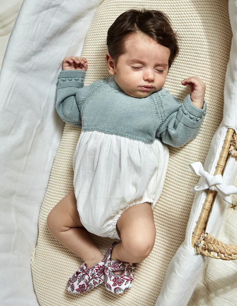 Barboteuse combinée en tricot avec laine et dobby vert