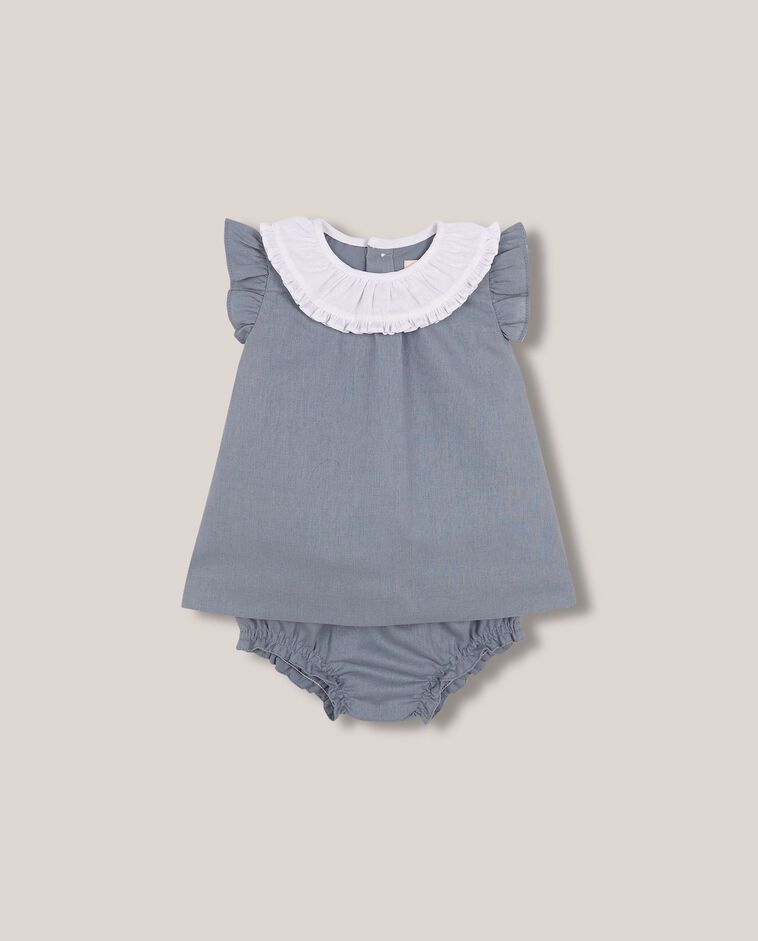 Robe en lin &agrave; col contrastant gris