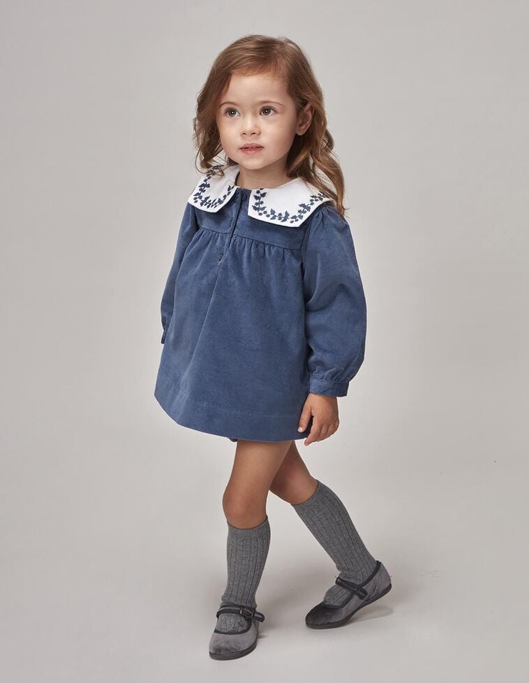 Robe à col brodé bleu