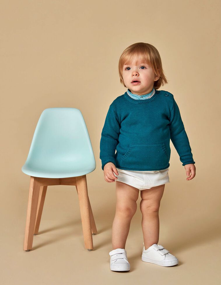 Maglione con tasca a canguro colo verde petrolio