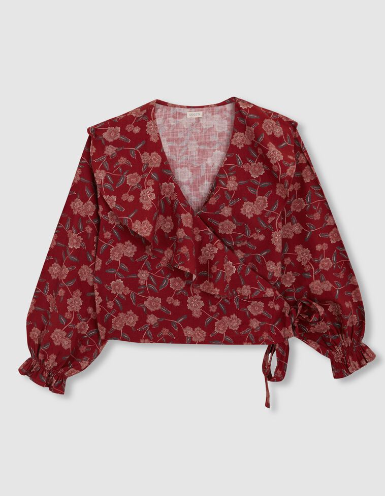 Blouse croisée à fleurs pour maman bordeaux