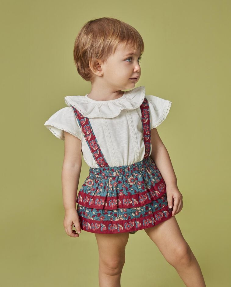 Saias estampado de flores  com folhos azul