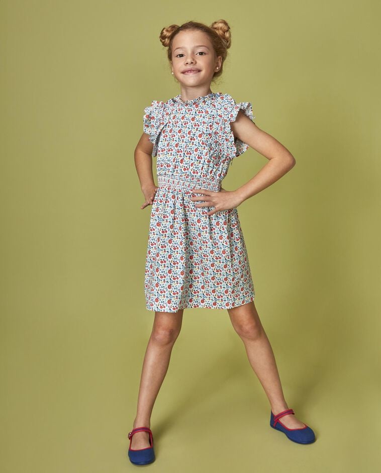 Robe &agrave; fleurs &agrave; taille &eacute;lastiqu&eacute;e blanche