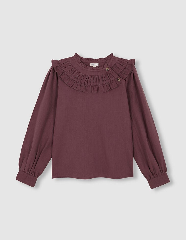 Chemise à col volant violet