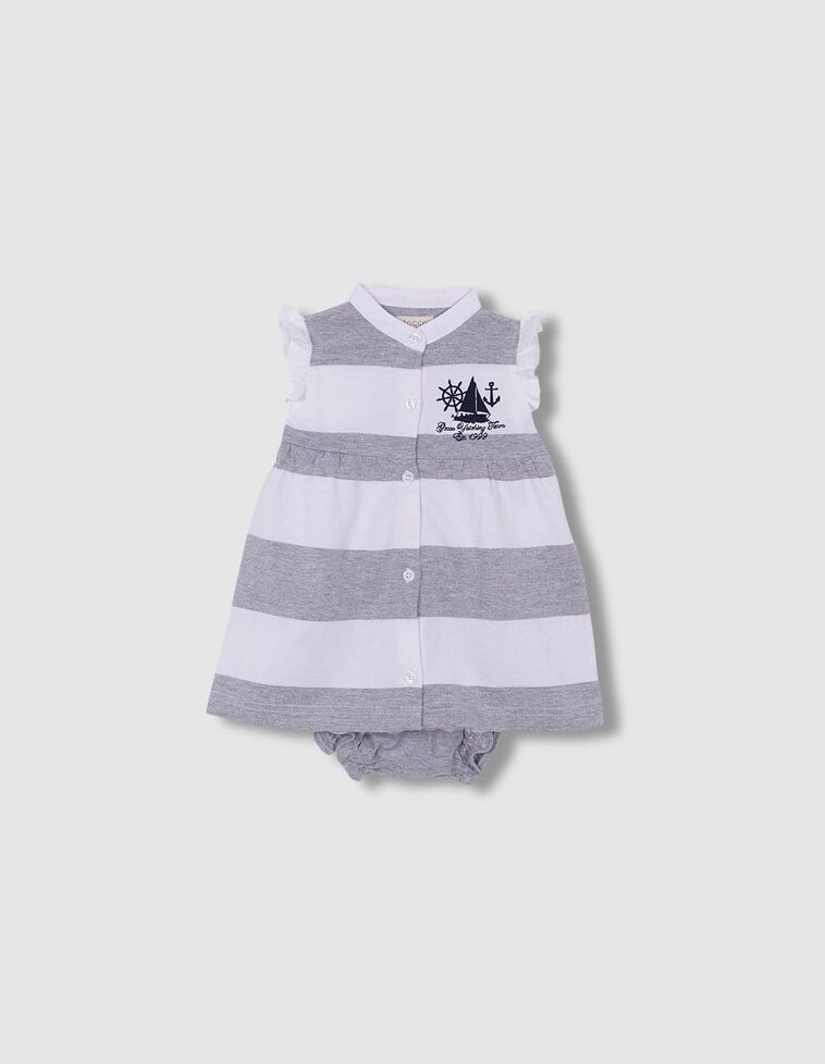 Vestido pólo com padrão de riscas yatch  cinza claro mesclada