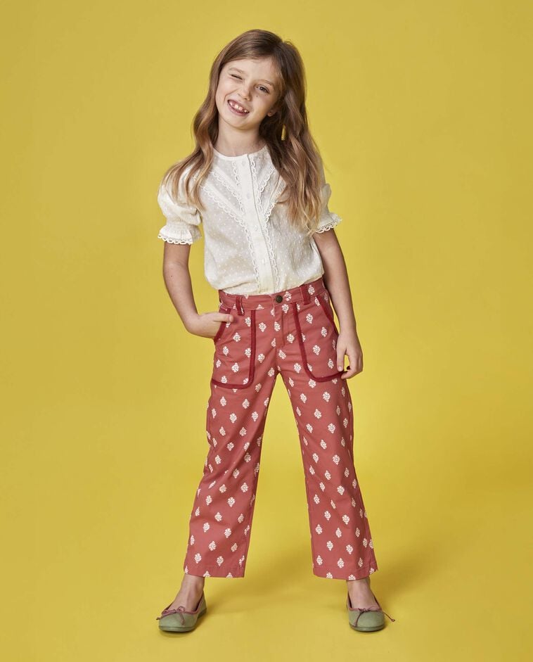 Pantalon long imprim&eacute; artisanal rose