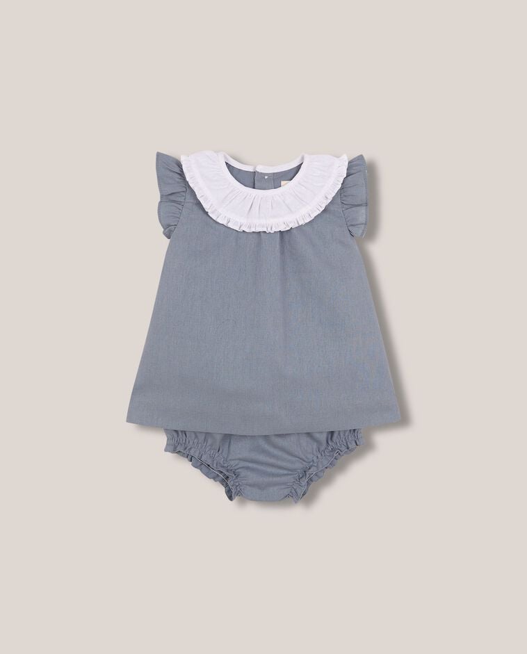 Robe en lin &agrave; col contrastant gris