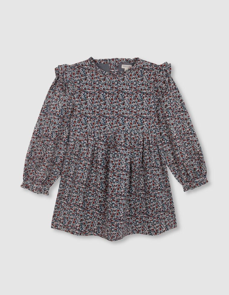 Robe imprimée à fleurs avec volants bleu clair
