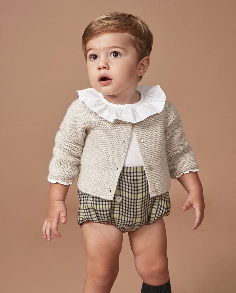 Cardigan in maglia bobo color pietra 