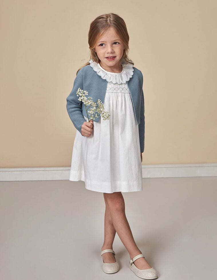 Cardigan en tricot point mousse bleu clair