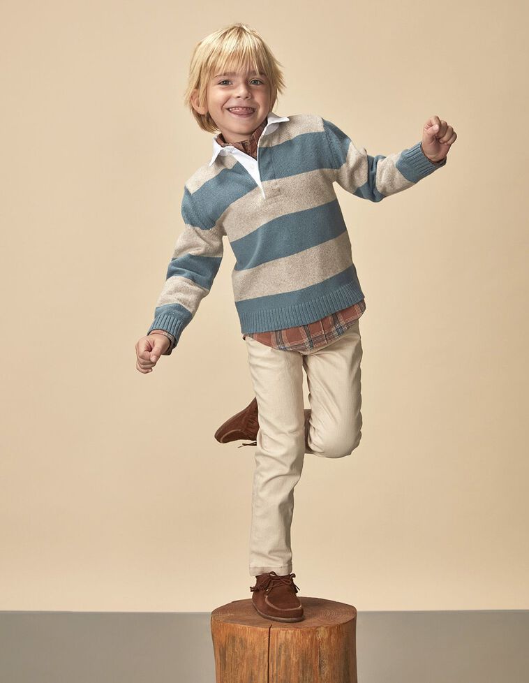 Maglione Polo A Righe Petrolio Chiaro Melange