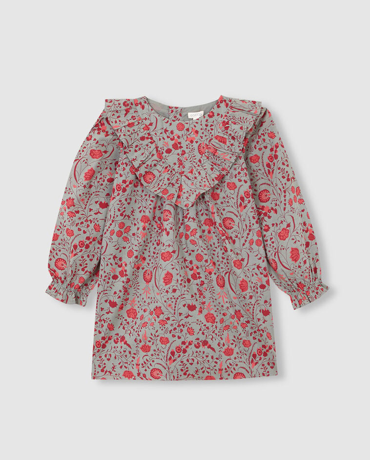 Robe verte imprim&eacute; fleurs fille
