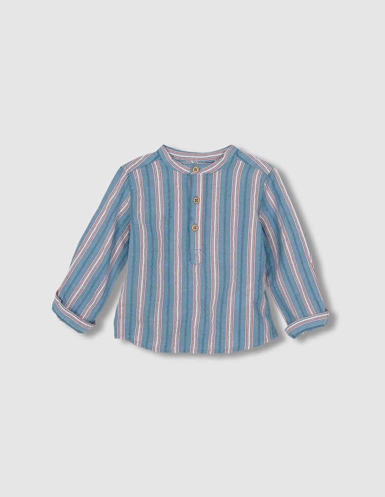 Camisa em tecido dobby com padrão de riscas  verde turquesa 