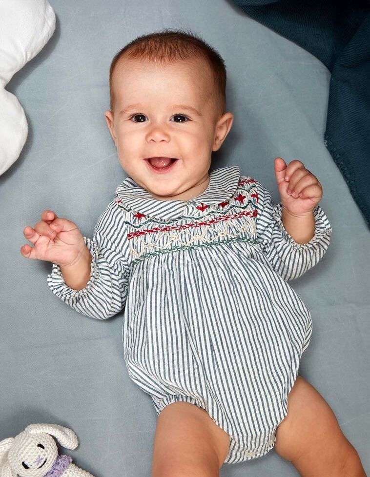 Ranita à manches longues avec nid d'abeille fait main bleu clair