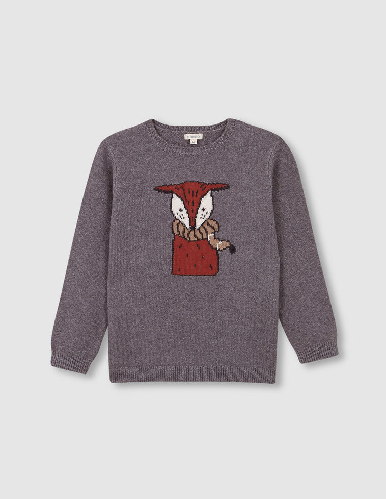 Pull avec motif renard gris Pull avec motif renard gris