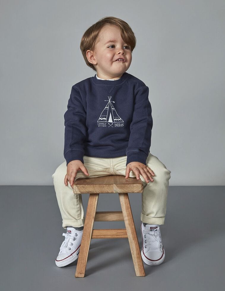Sweat-Shirt Bleu Avec Imprim&eacute; &Eacute;cru Marine