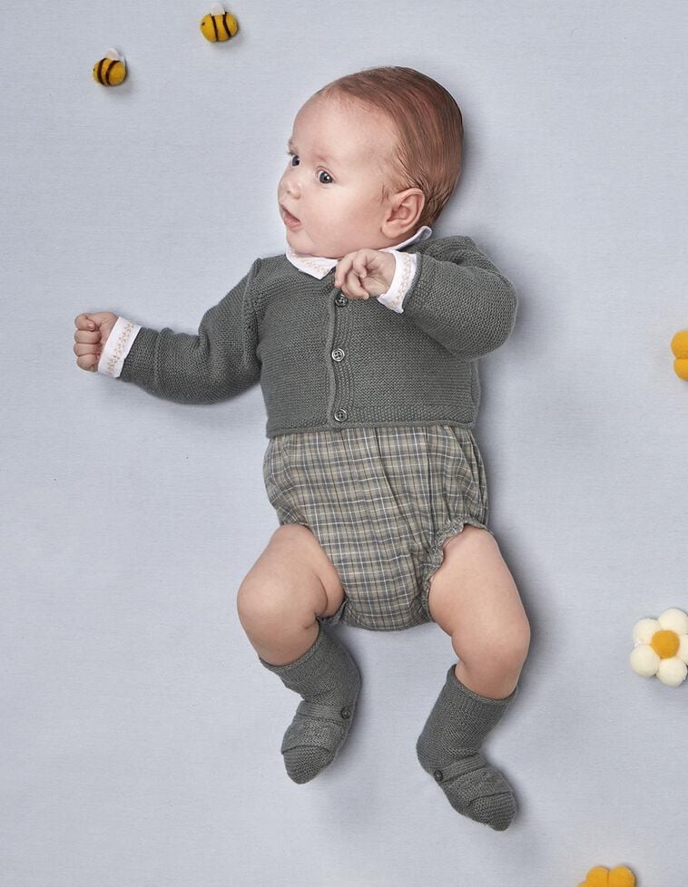 Veste en maille riz avec laine bleue Veste en maille riz avec laine bleue