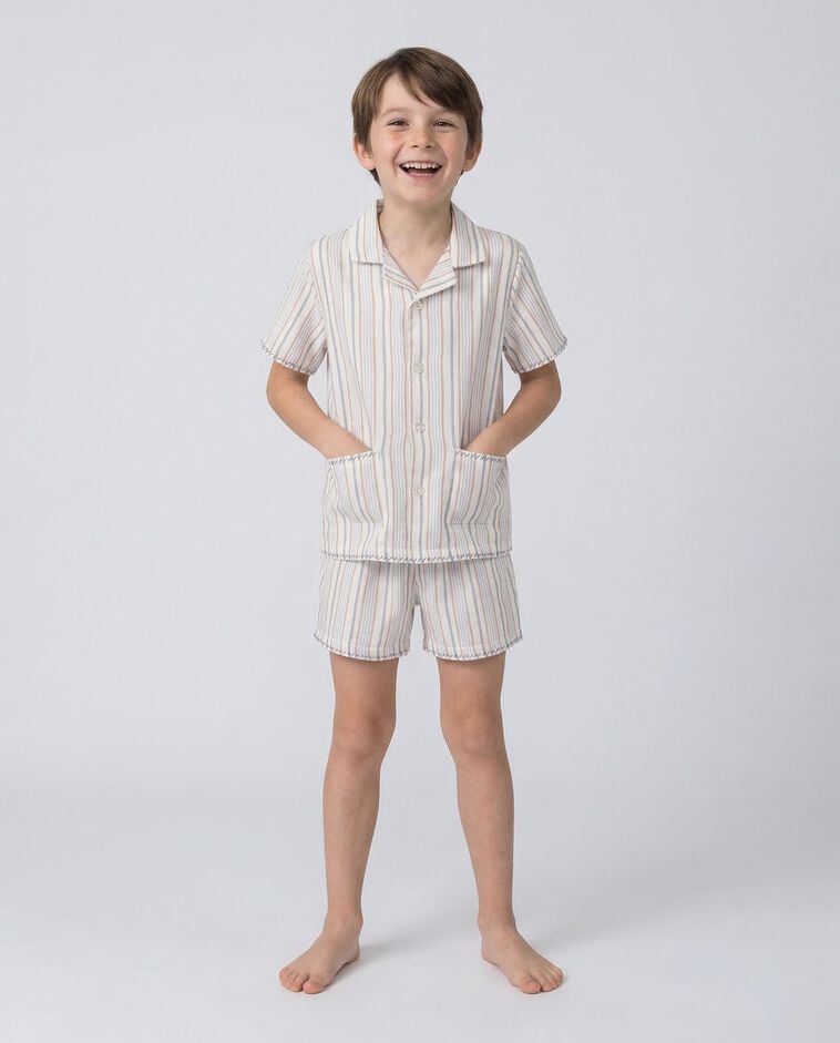 Pijama de riscas branco/a