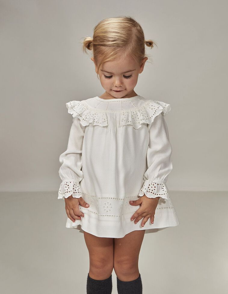 Vestido Com Bordados Branco Sujo
