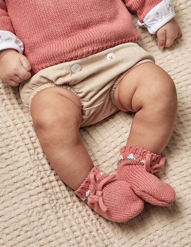 Botinhas Com Jacquard Coral Claro