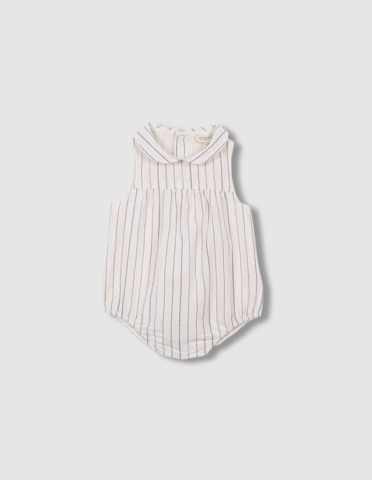 Babygrow sem pernas com padrão de riscas de várias cores  esbranquiçada