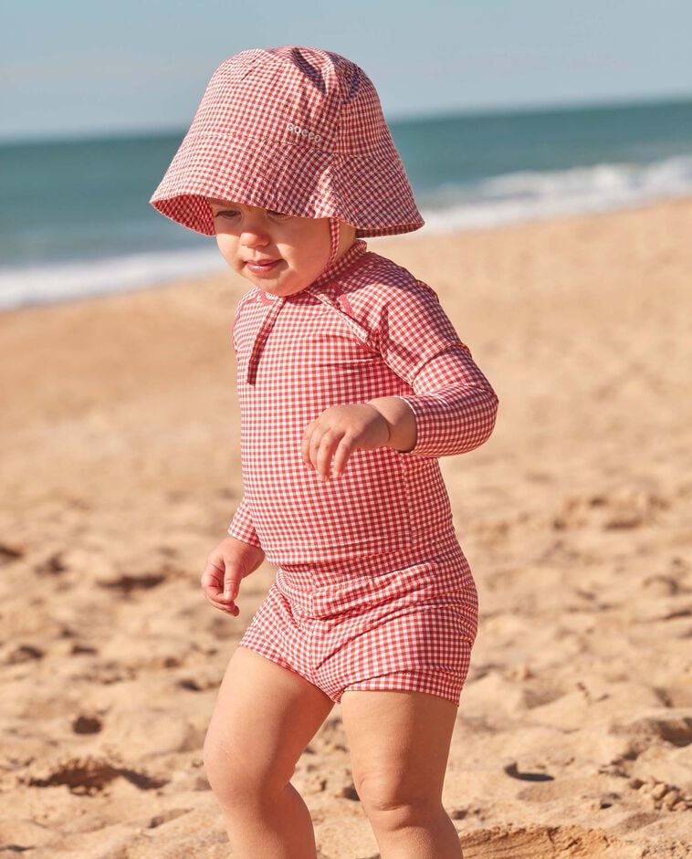 T-shirt de protection solaire manches longues vichy corail