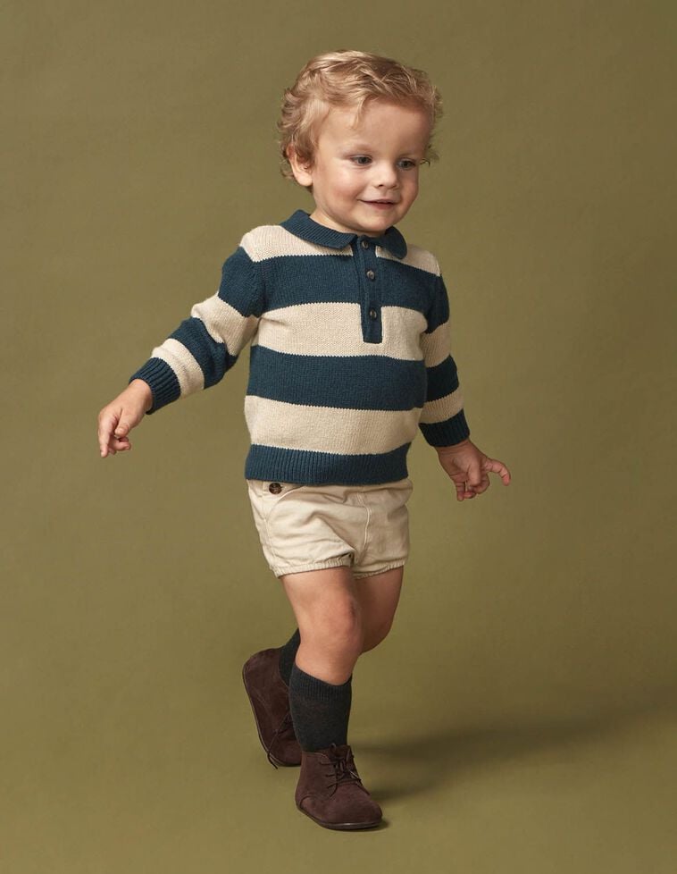 Pull polo rayé en laine vert