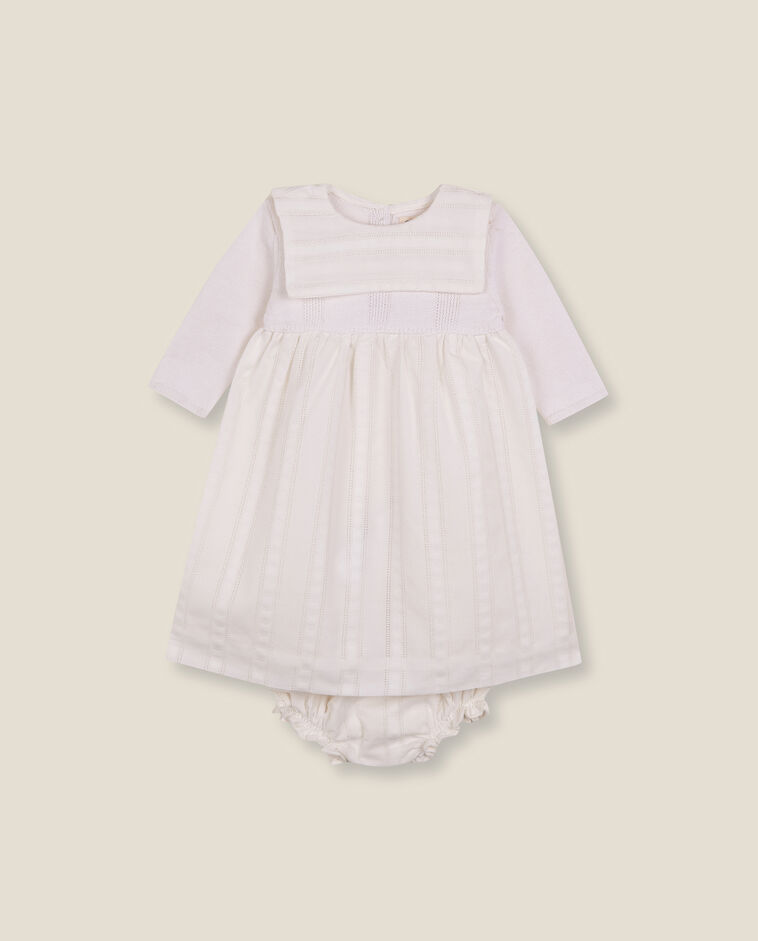 Abito lungo bianco in maglia e tessuto neonato