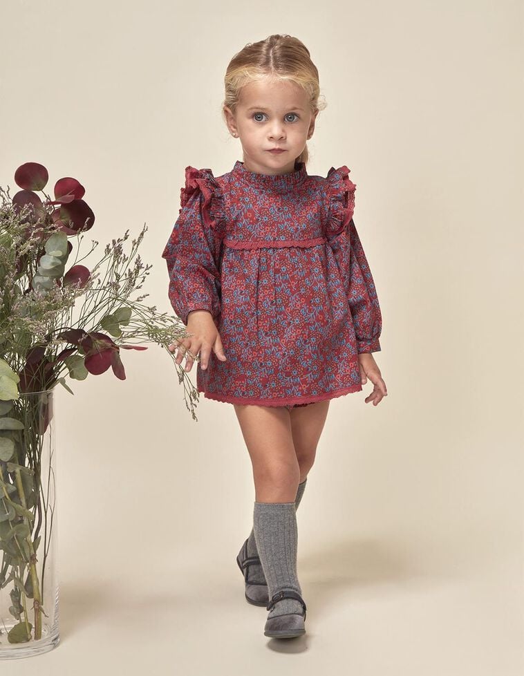 Kleid mit Aufdruck, in Granatrot