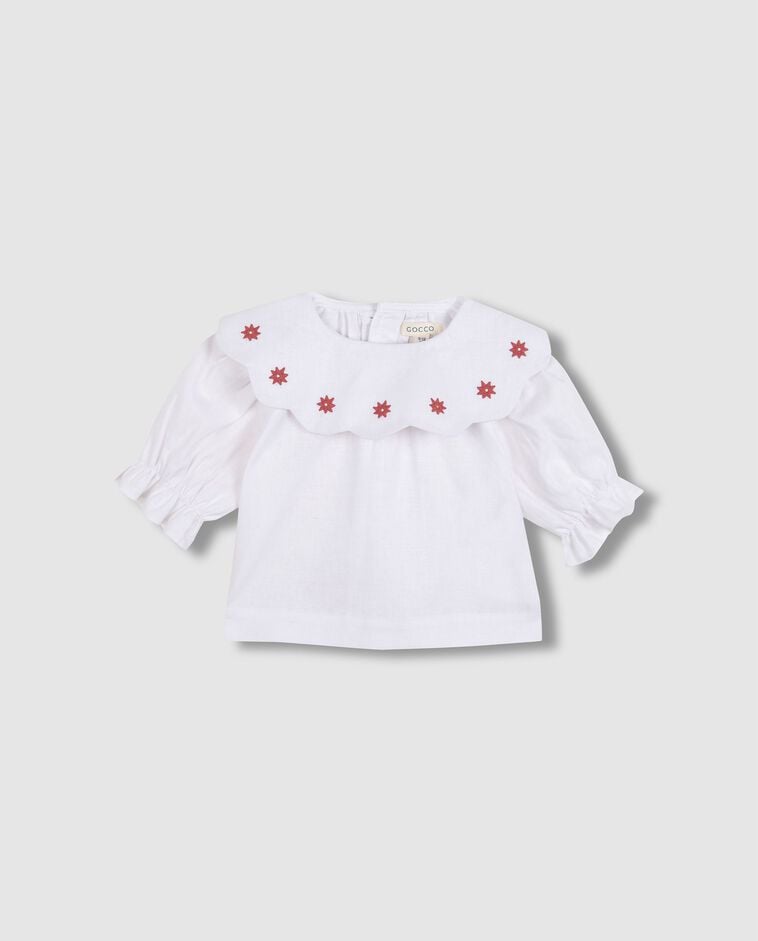 Camisa de linho decote com bordados branco/a