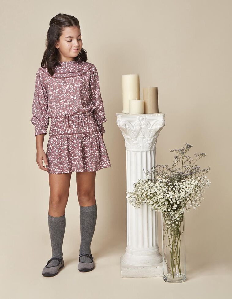 Blouse à manches longues imprimée fleurs violettes