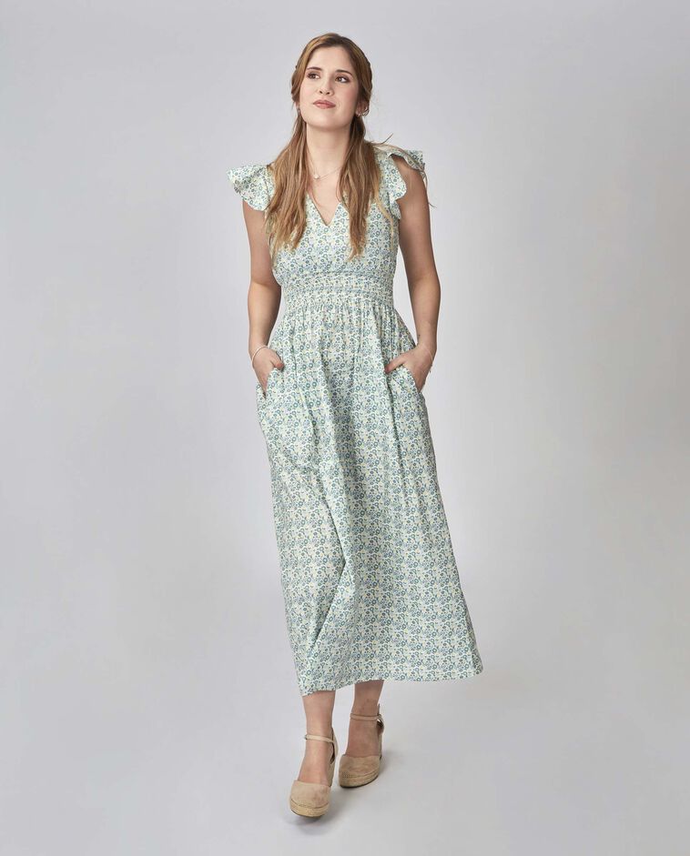 Robe m&egrave;re imprim&eacute;e fleurs blanche