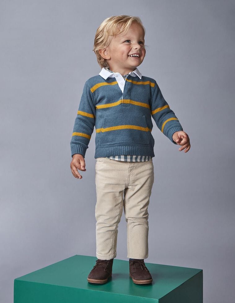 Maglione polo a righe con lana verde