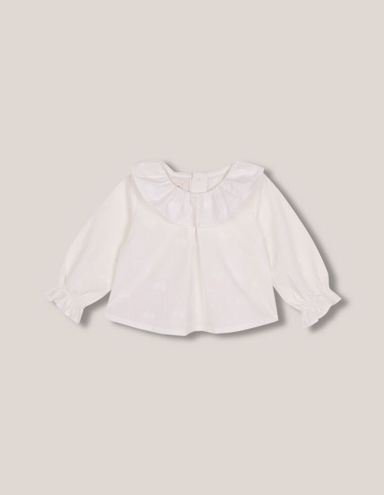 Blouse Dobby blanche avec pli central