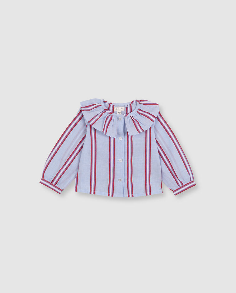 Camisa rosa &agrave;s riscas com gola grande beb&eacute;