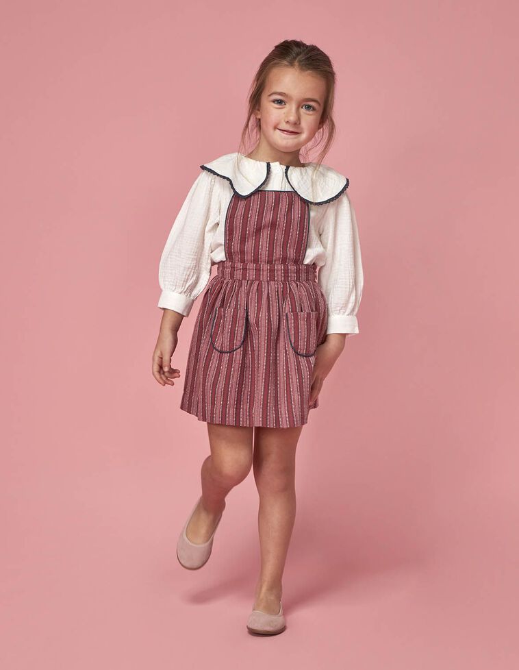 Vestido sem mangas de riscas con com contrastes rosa