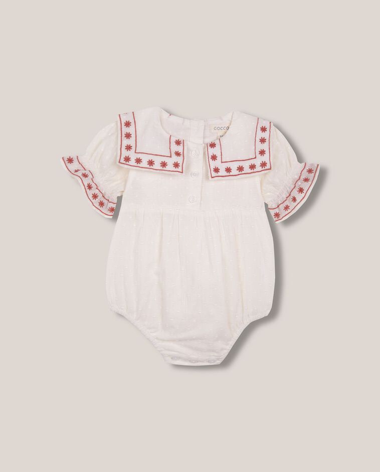 Barboteuse avec broderies contrastantes blanche