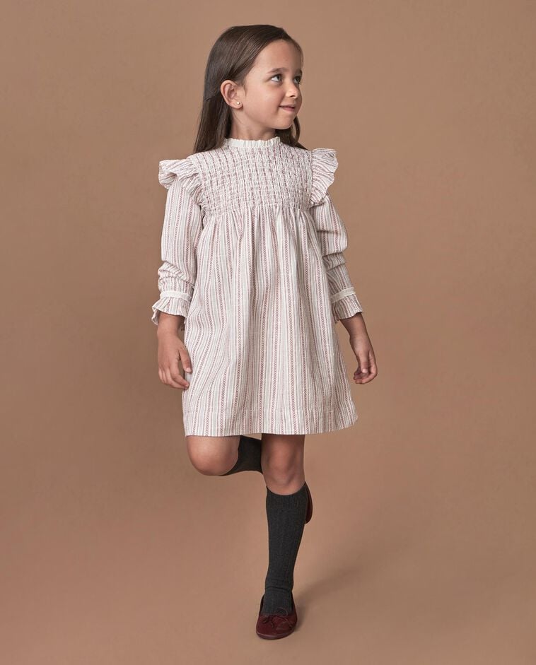 Vestido branco &agrave;s riscas menina