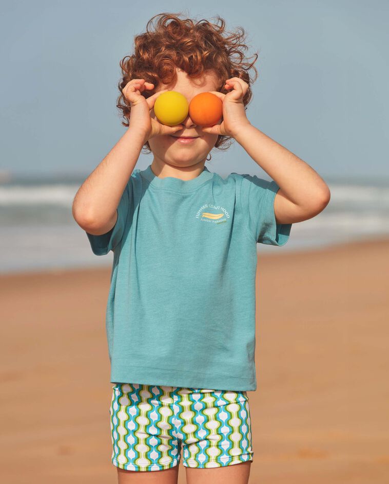 Maillot de bain imprim&eacute; g&eacute;om&eacute;trique bleu-vert