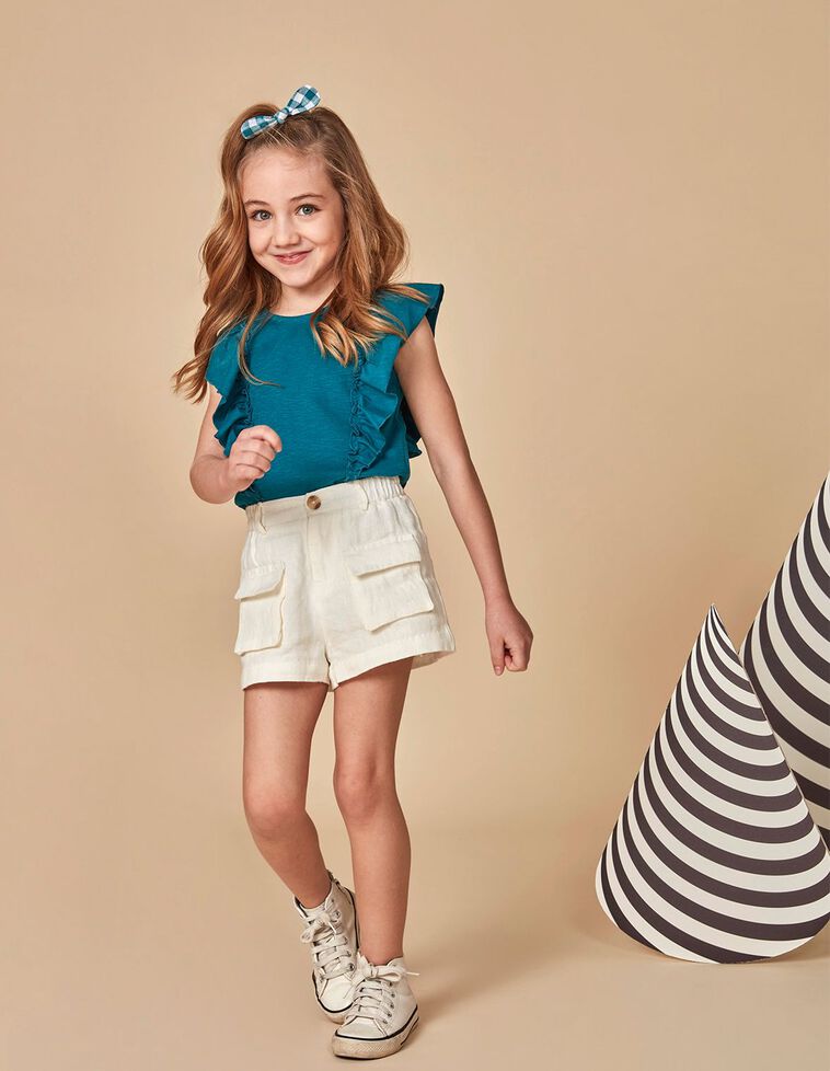 Bermudas de linho com bolsos  esbranquiçada