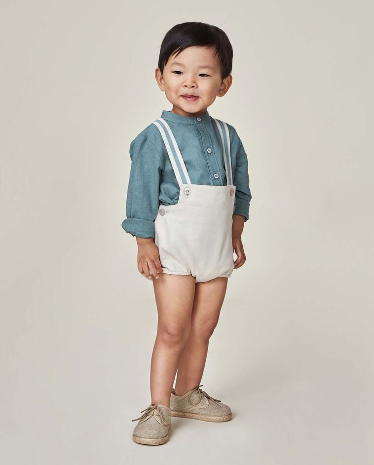 Chemise en lin col mao verte