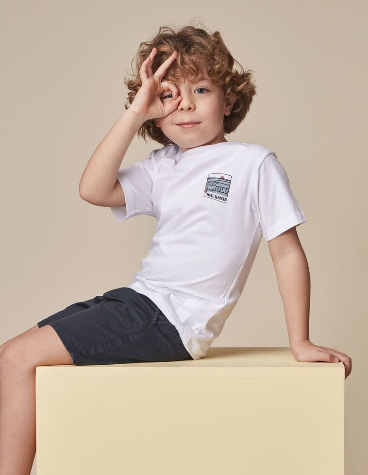 T-shirt blanc imprimé vagues