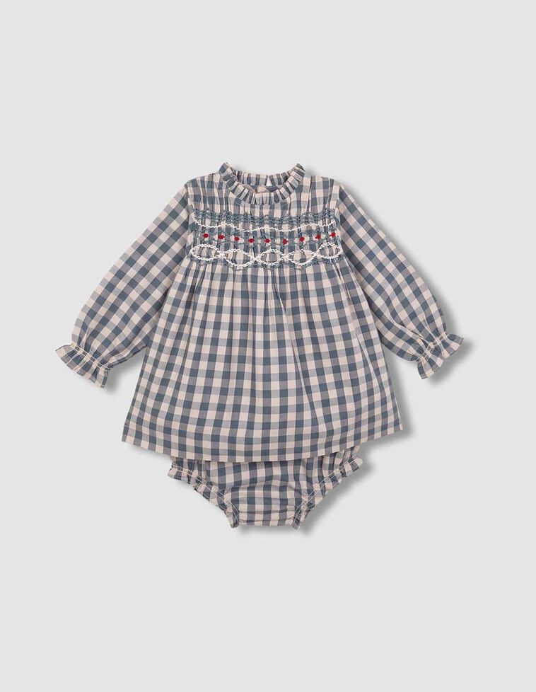 Robe à carreaux avec broderie verte