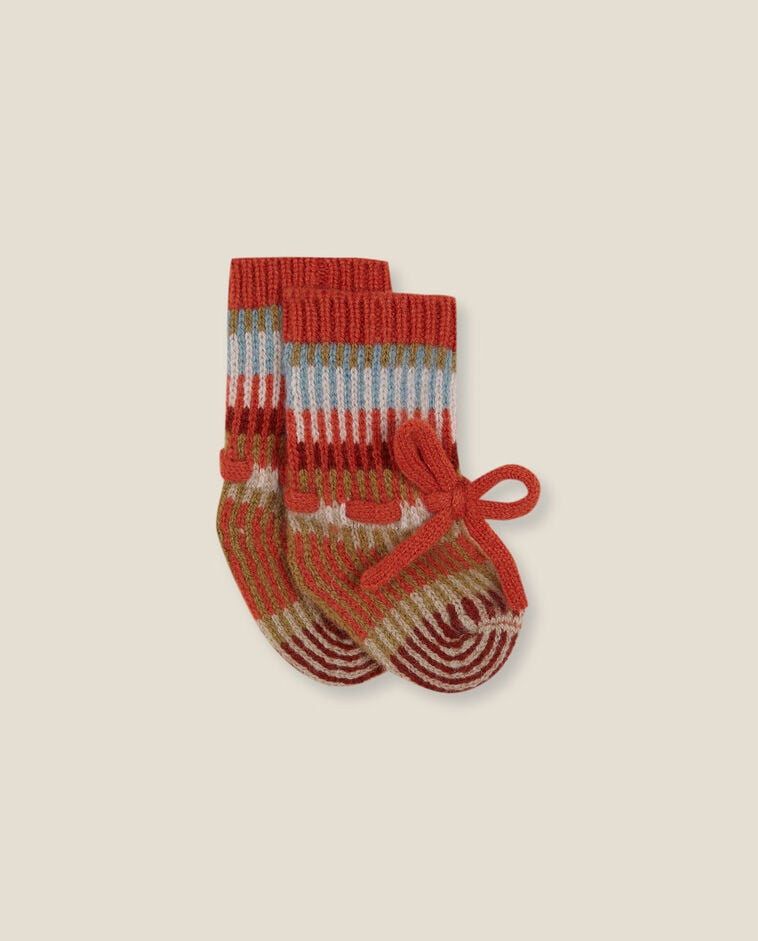Botinhas de malha jacquard laranja multicolor rec&eacute;m nascido